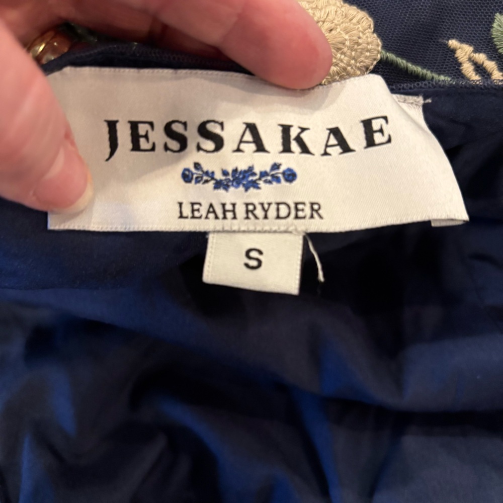 JessaKae Leah Ryder Navy Floral Embroidered Midi Dress, Tulle Skirt, Small - Picture 8 of 14